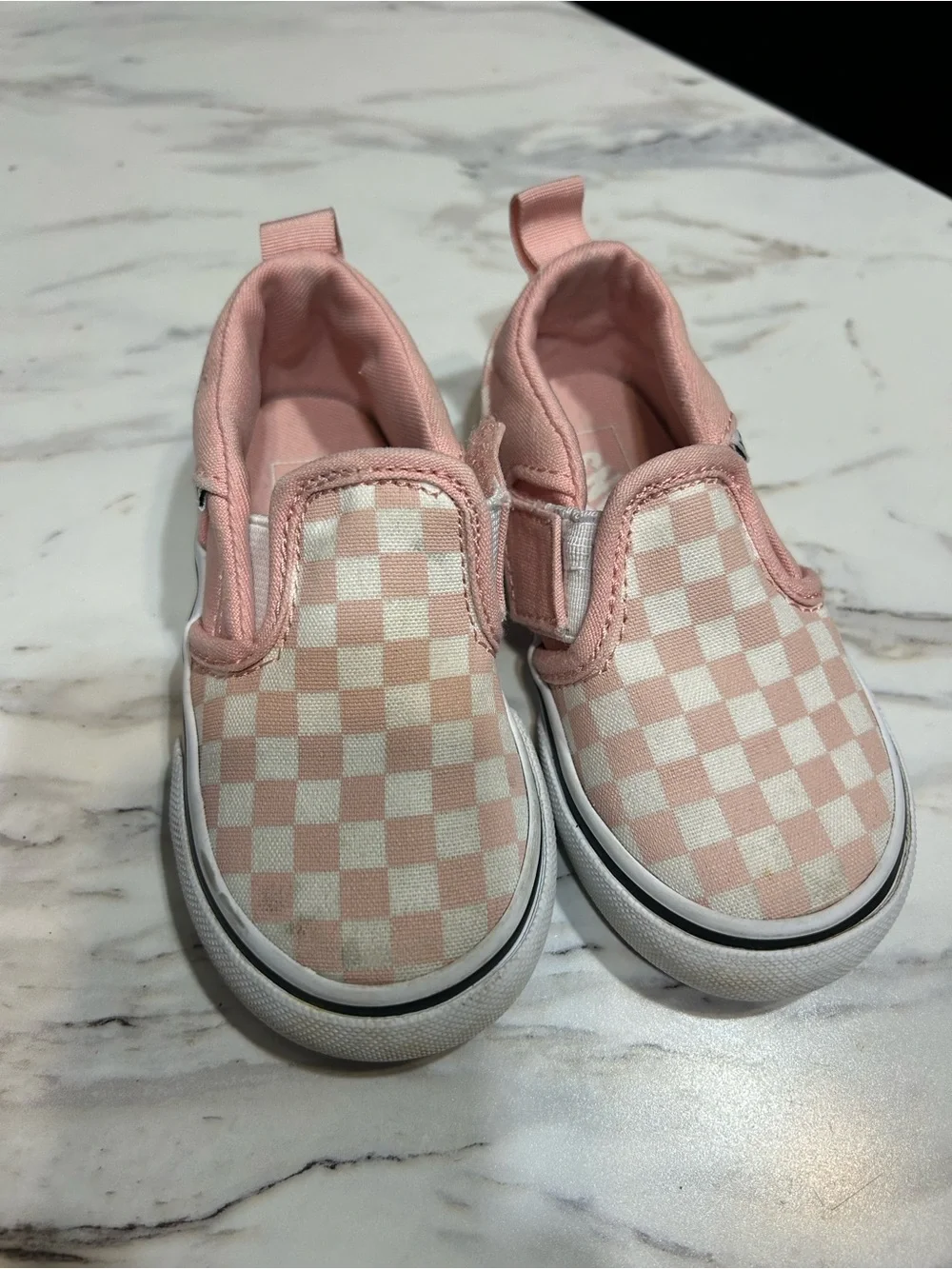 Vans Kids Slip-On Checkerboard Sneakers in Light Pink and White
